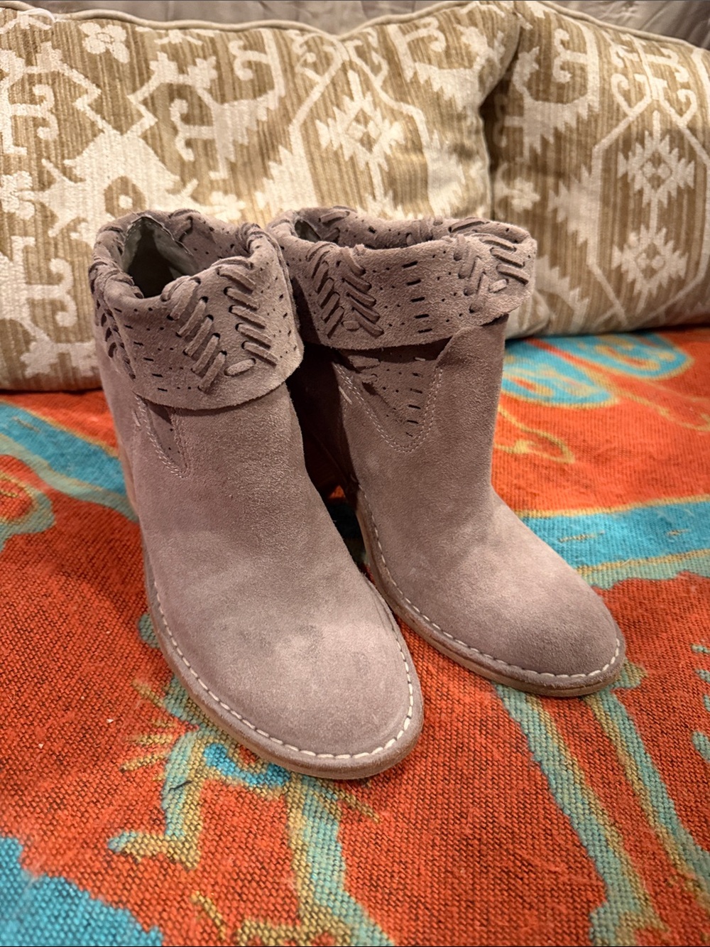 Dolce Vita Taupe Suede Fold-Over Ankle Booties